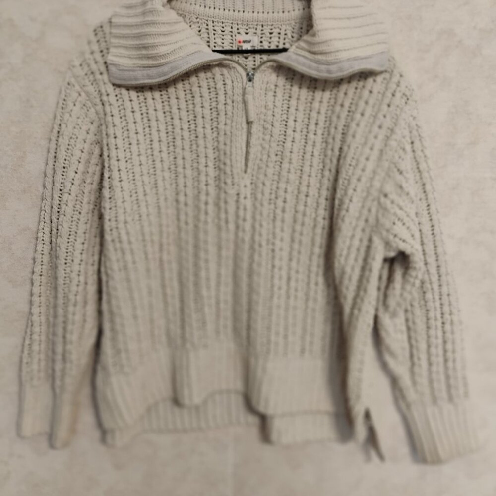 Aerie Cream Quarter-Zip Chunky Sweater Size Large